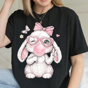 Cute Easter Bunny Bubble Gum Shirt, Retro Leopard Bunny Shirt